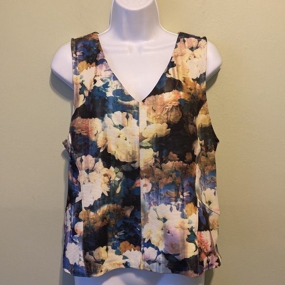 Robert Rodiguez Floral Abstract Sleeveless Spring V Neck Short Top - Picture 4 of 12